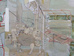 De ondergang van de kuik's en de kazen, five-panel, 65,5 cm x 151 cm
